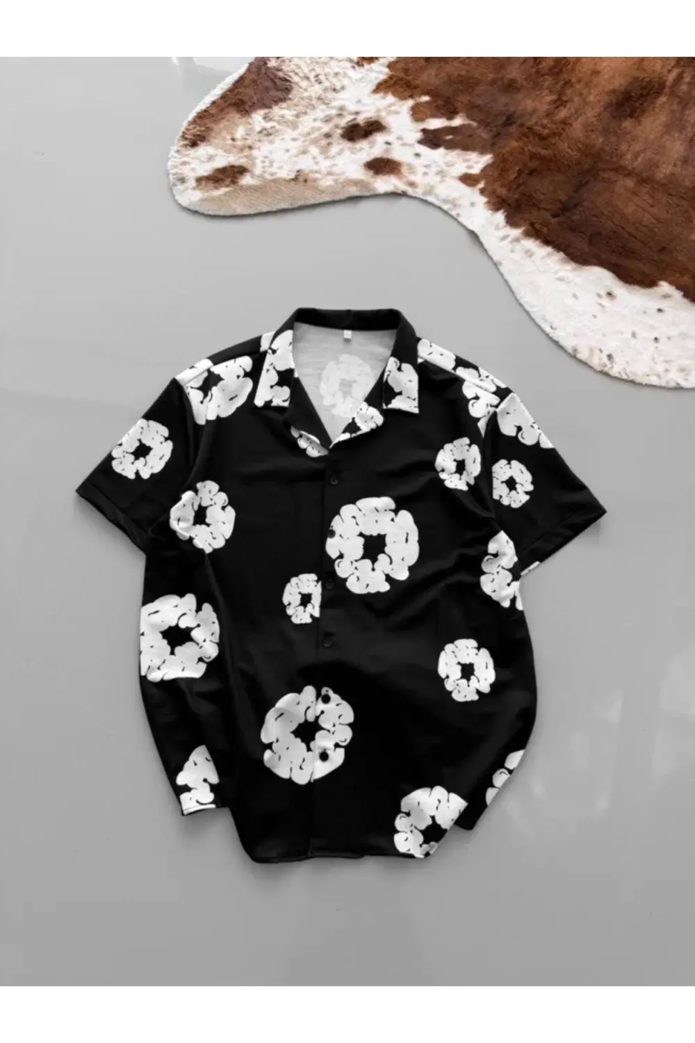 İki İplik Kumaş Baskılı Gömlek - Siyah