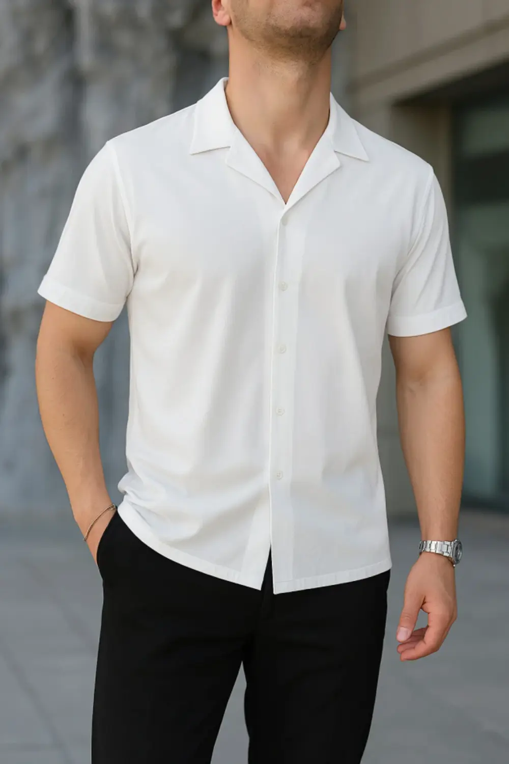 İki İplik Kumaş Gömlek - Beyaz