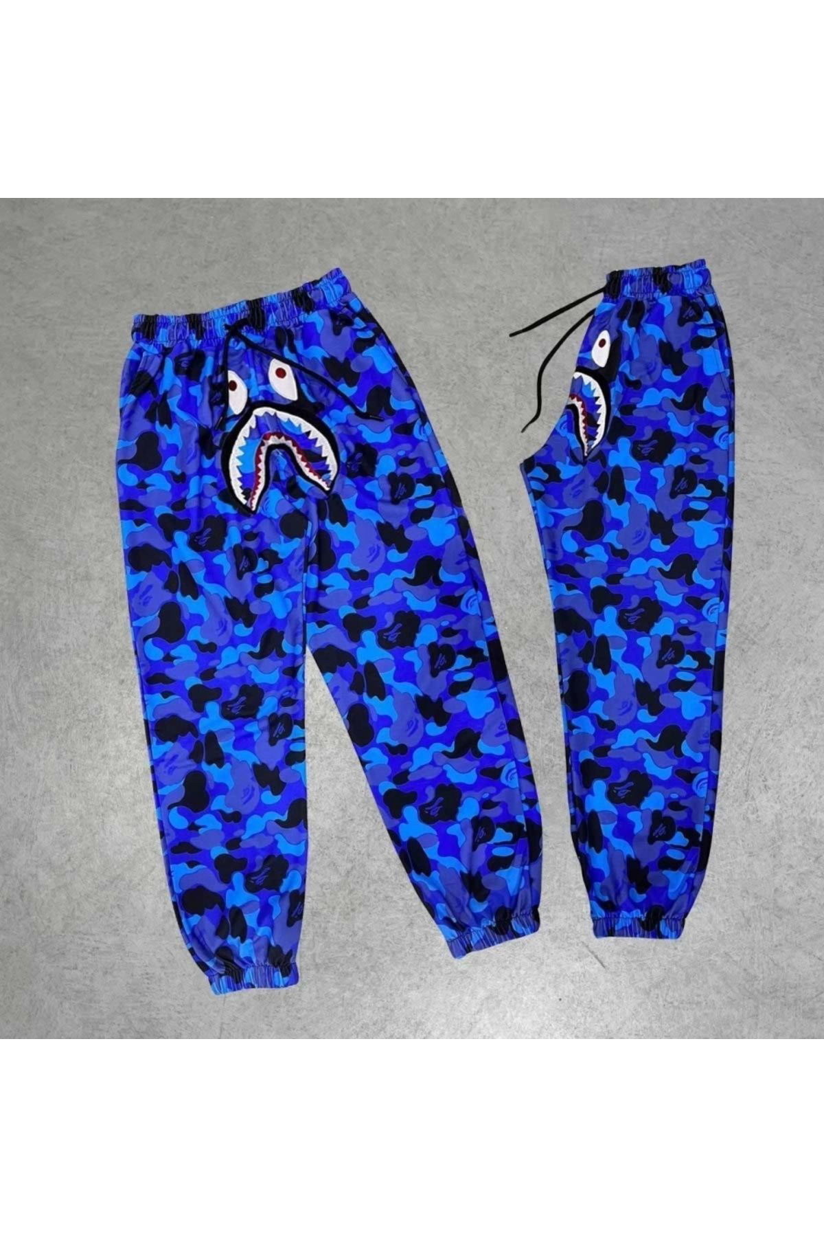 Anna Christina İki İplik Mevsimlik Bape Nakişli Eşofman Pantolon - Mavi