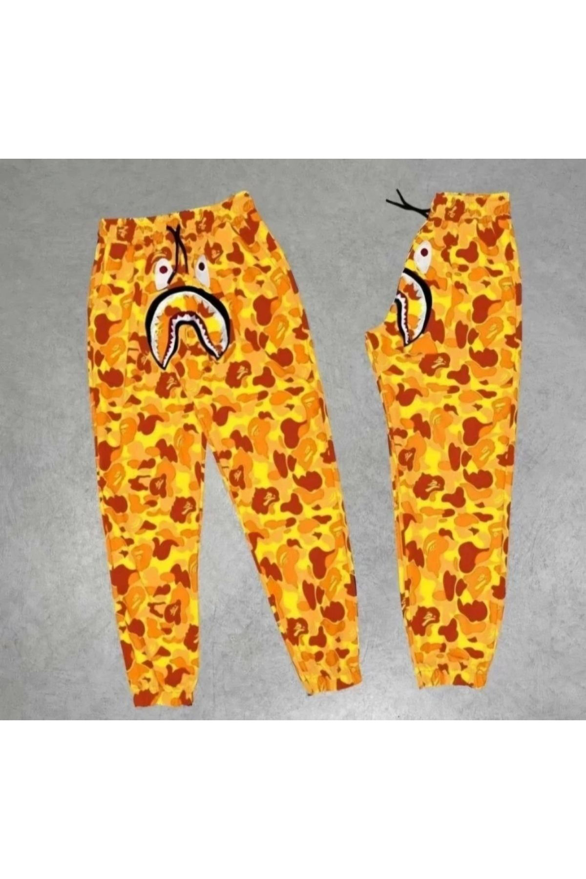 S'gizli İki İplik Mevsimlik Bape Nakişli Eşofman Pantolon - Sari