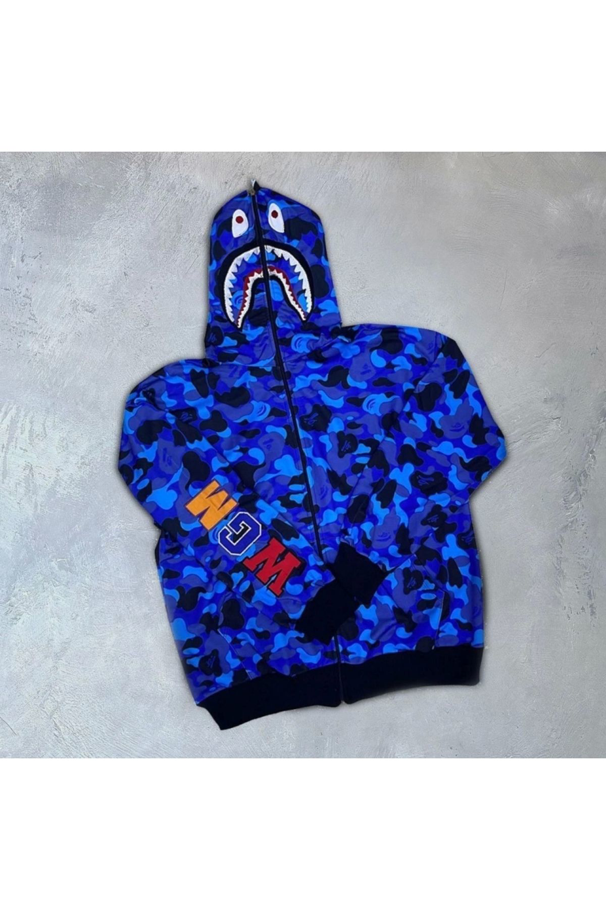 Tommy Hilfiger İki İplik Zip Fermuarli Nakişli Kapşonlu Hirka - Mavi