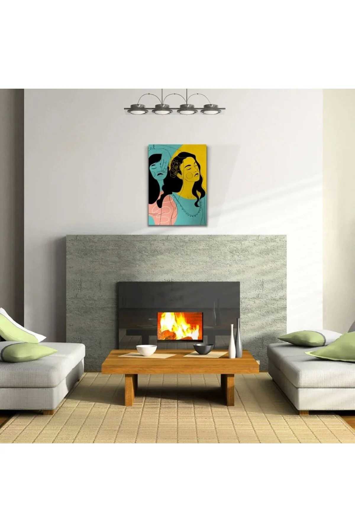 İki Kadın Portesi , Pastel Renklerde Kanvas Tablo 50 x 70
