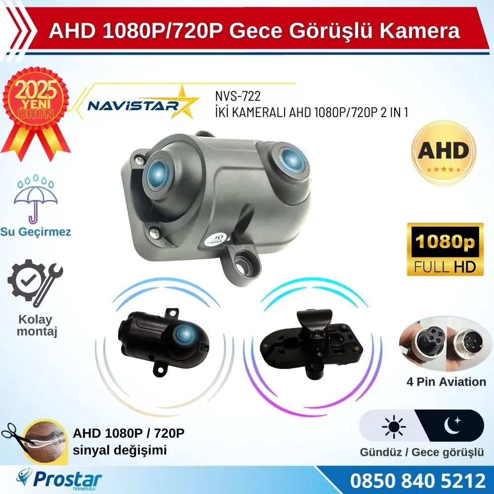 İki kameralı AHD 1080P/720P Yan ve arka için Profesyonel Metal Ka