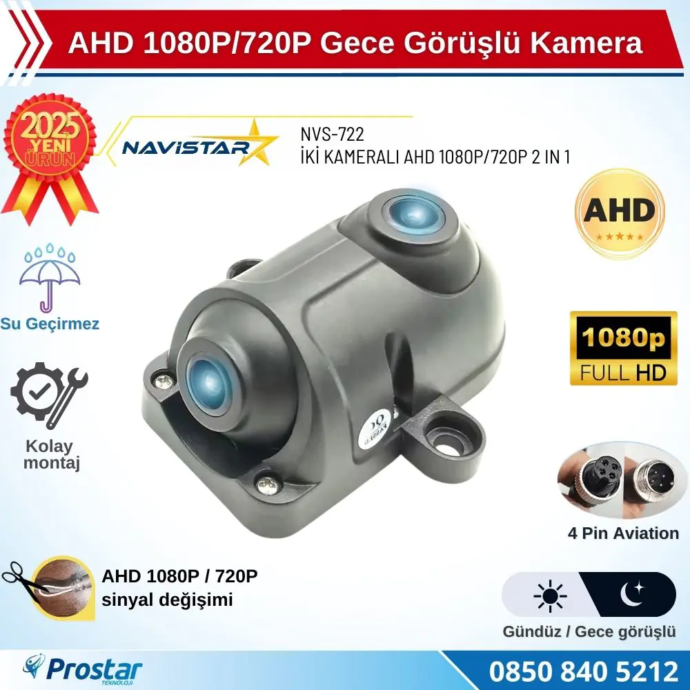 İki kameralı AHD 1080P/720P Yan ve arka için Profesyonel Metal Ka