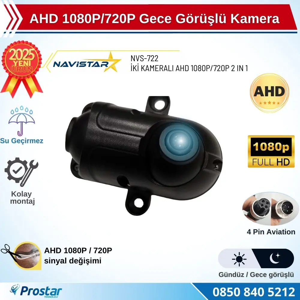 İki kameralı AHD 1080P/720P Yan ve arka için Profesyonel Metal Ka