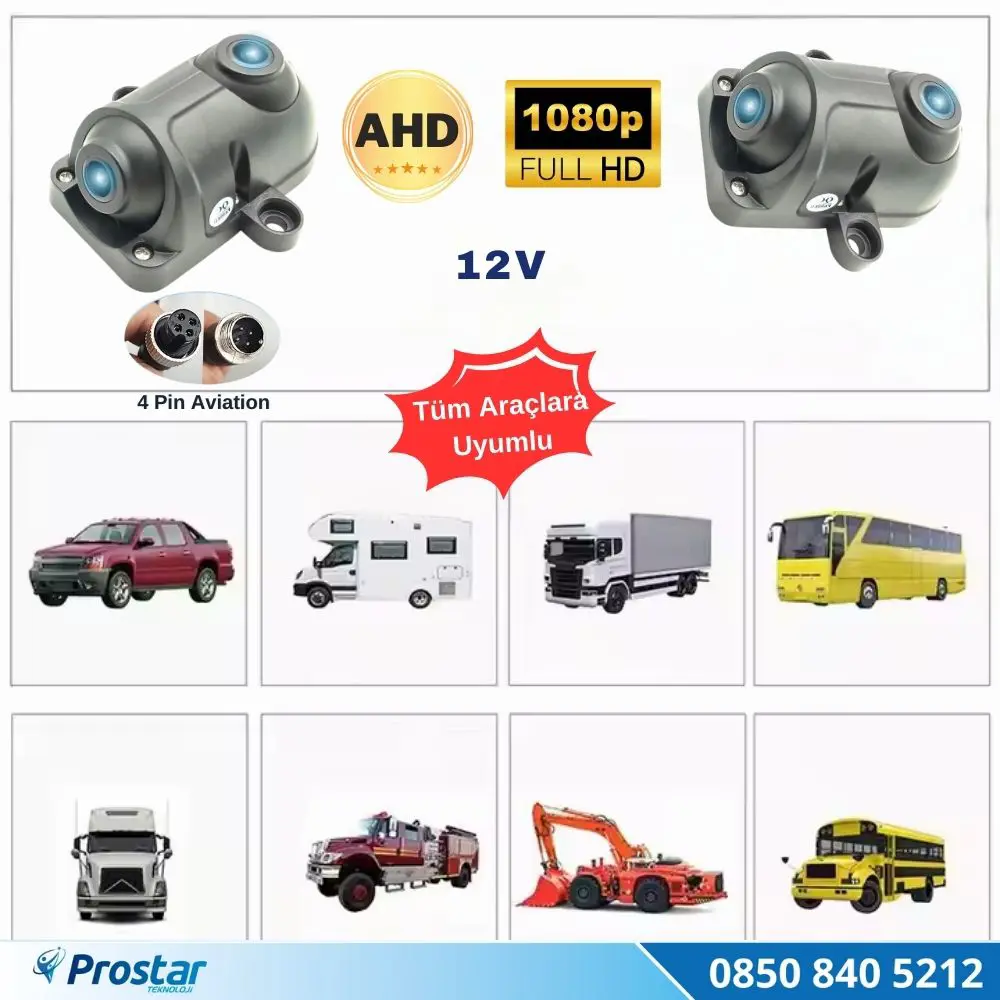 İki kameralı AHD 1080P/720P Yan ve arka için Profesyonel Metal Ka