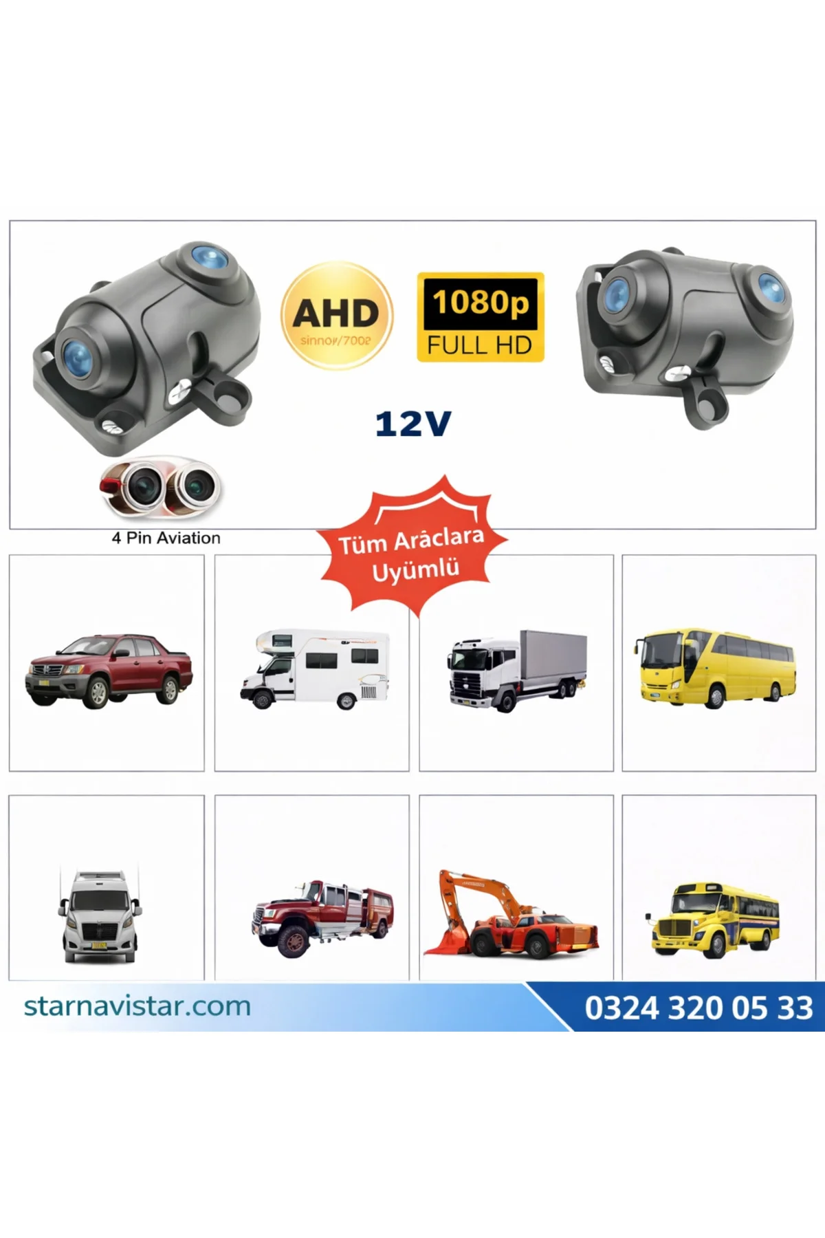 İki kameralı AHD 1080P/720P Yan ve arka için Profesyonel Metal Ka