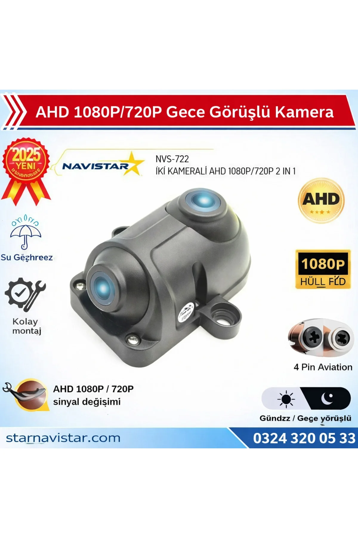 İki kameralı AHD 1080P/720P Yan ve arka için Profesyonel Metal Ka