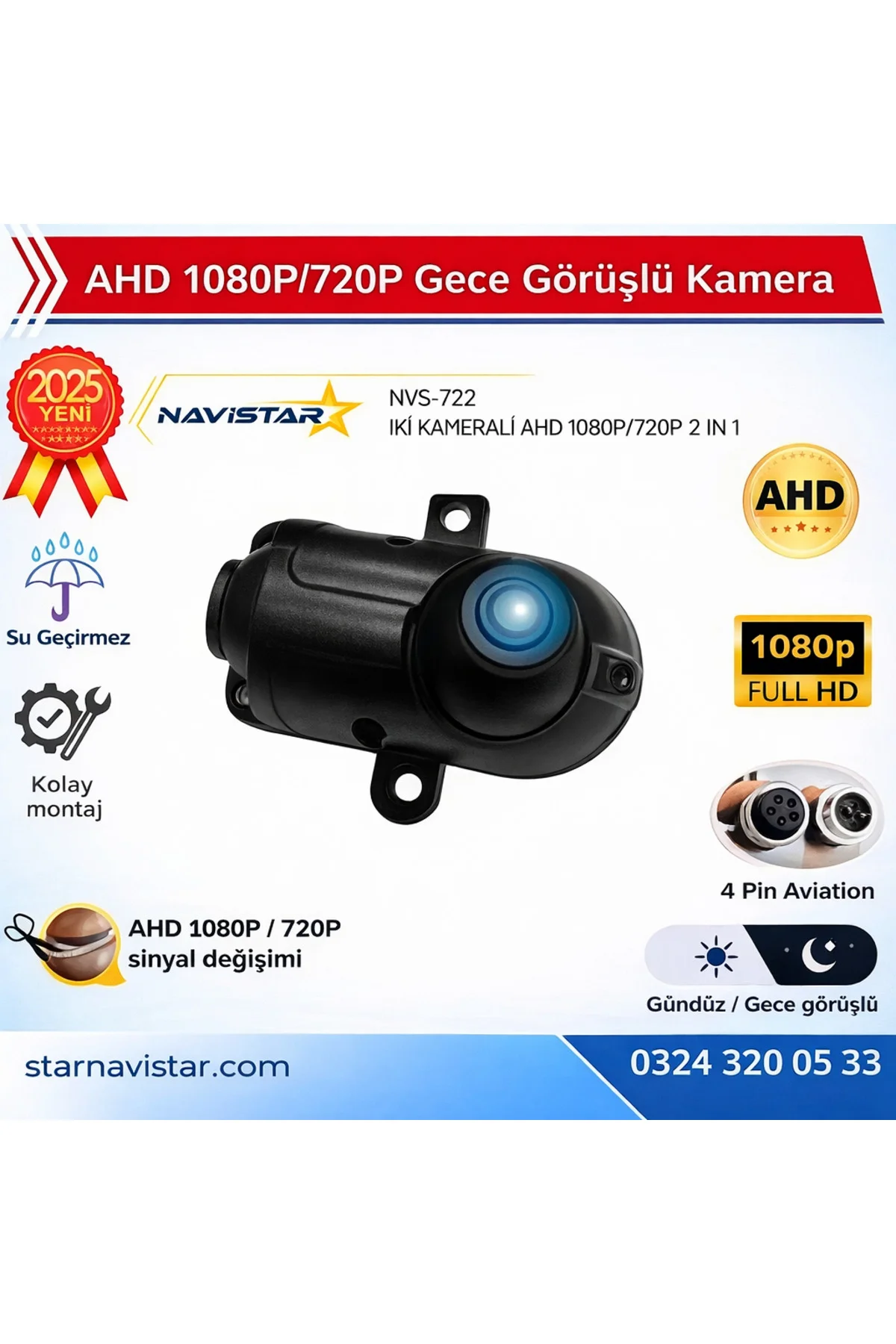 İki kameralı AHD 1080P/720P Yan ve arka için Profesyonel Metal Ka