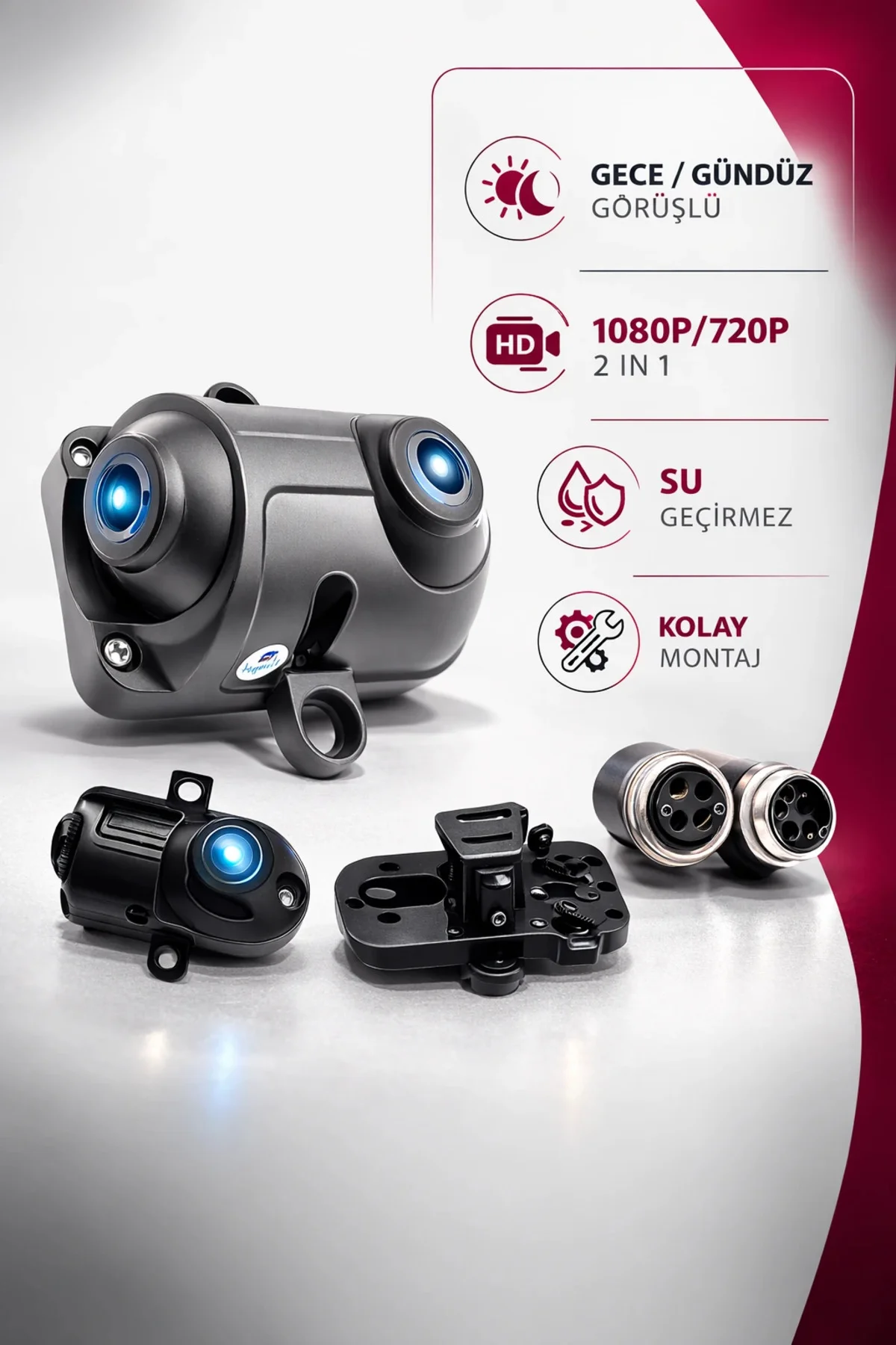 İki kameralı AHD 1080P/720P Yan ve arka için Profesyonel Metal Ka