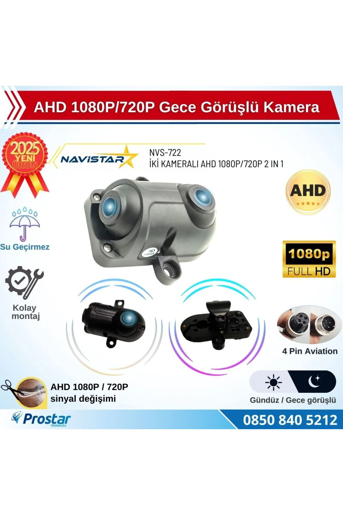 İki kameralı AHD 1080P/720P Yan ve arka için Profesyonel Metal Ka