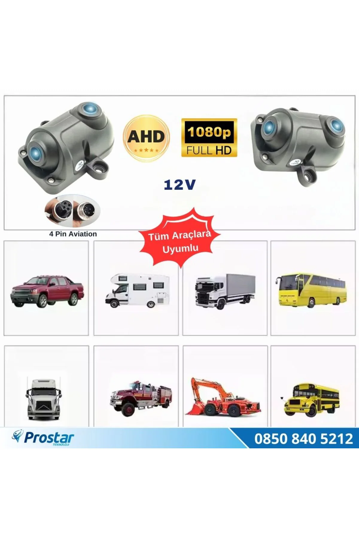 İki kameralı AHD 1080P/720P Yan ve arka için Profesyonel Metal Ka