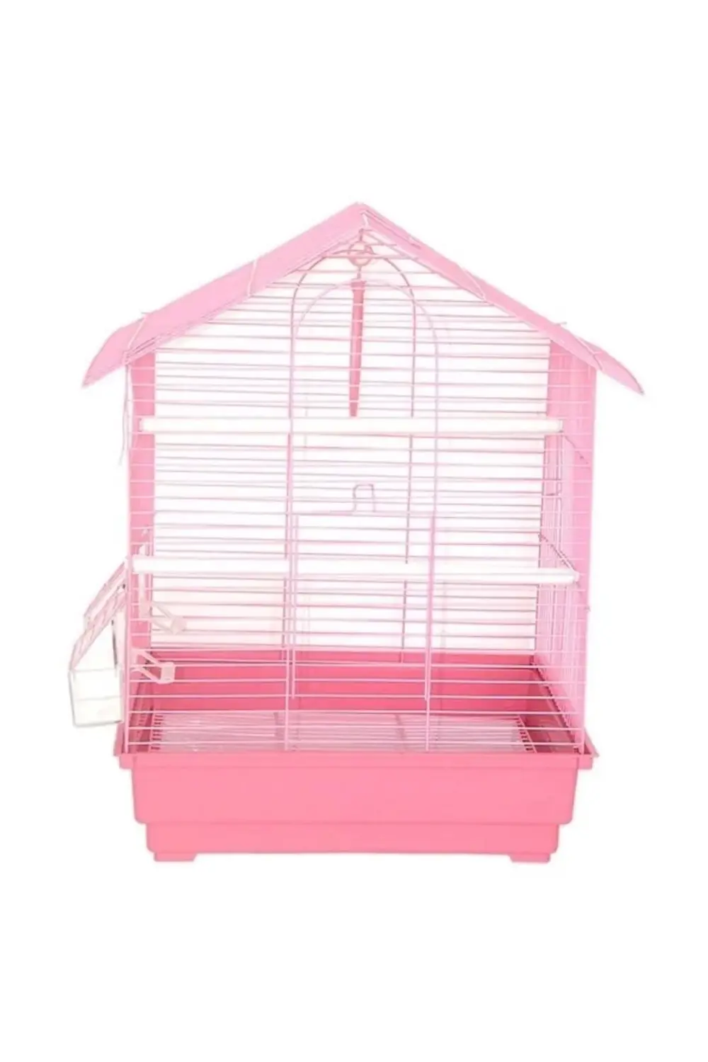 İki Kapılı Çatılı Muhabbet Kuşu Kafesi Pembe 35x28x46 Cm - 600-A4