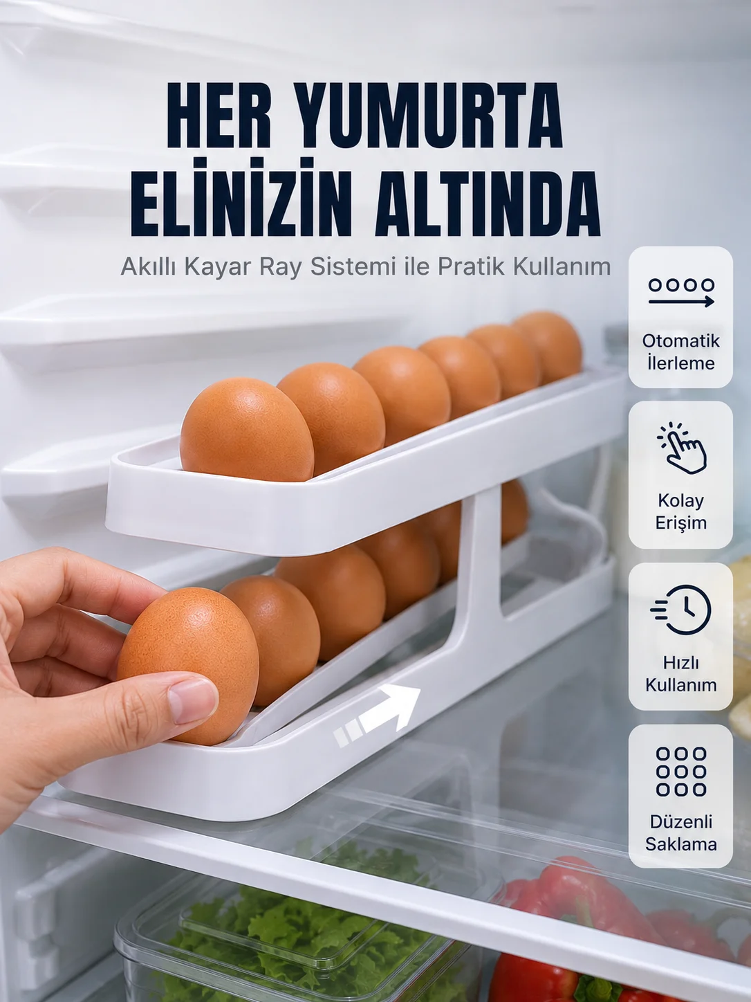 İki Katlı Yumurta Organizeri Buzdolabı Düzenleyici Pratik Saklama Rafı