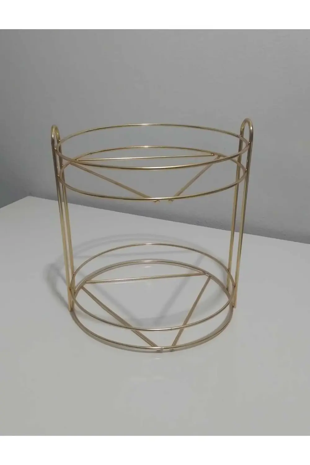 İki Katlı Yuvarlak Lüks Gold Kahve Yanı Sunumluk İkramlık Düzenle