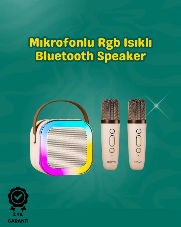 İki Mikrofonlu Renkli LED Işıklı Karaoke Cihazı İki Mikrofonlu Renkli LED Işıklı Karaoke Cihazı