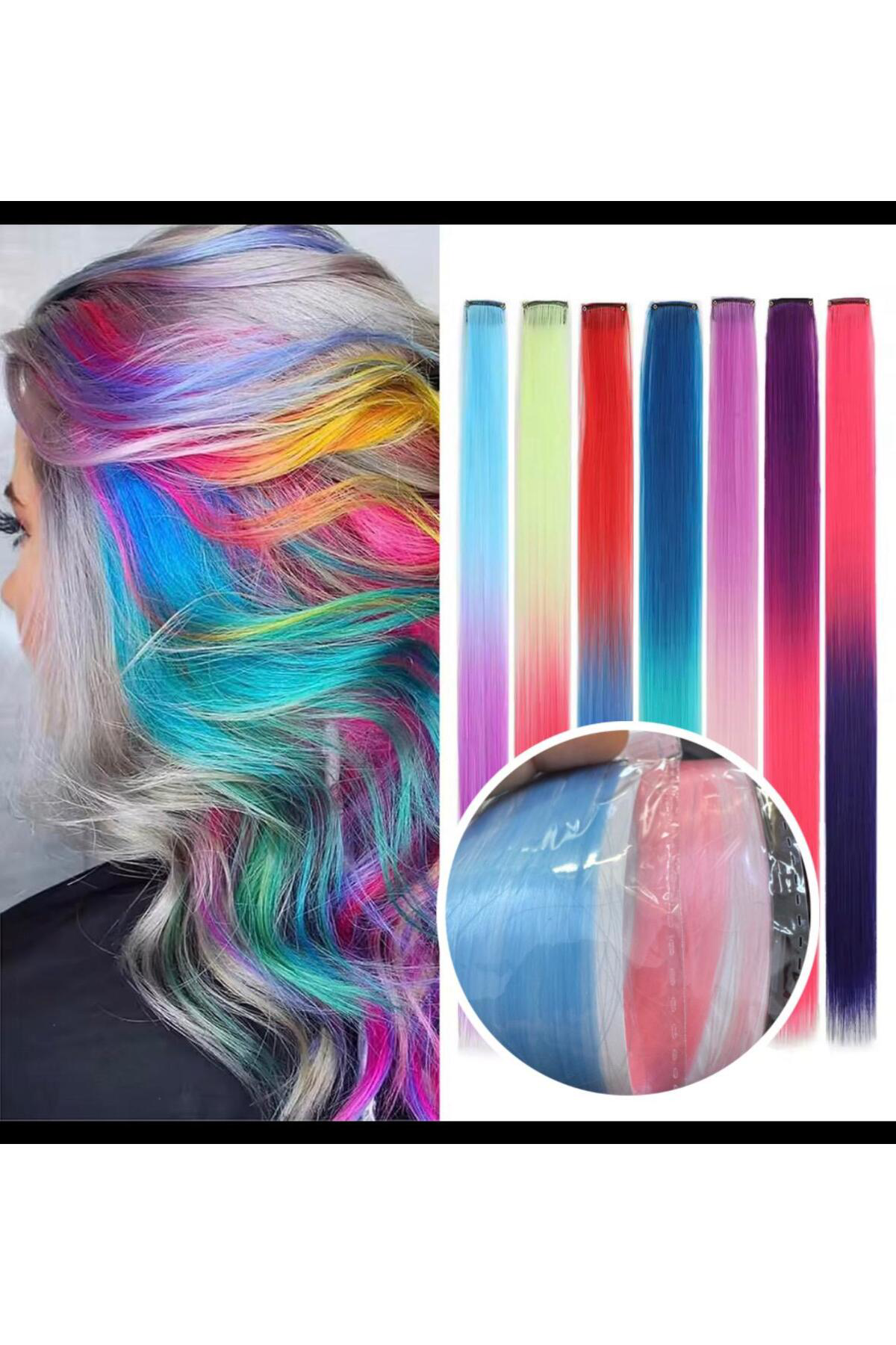 Arestokaaksesuar İki Renkli Çıtçıt Tokalı Yan Postiş Saç Aksesuarı Tinsel Saç