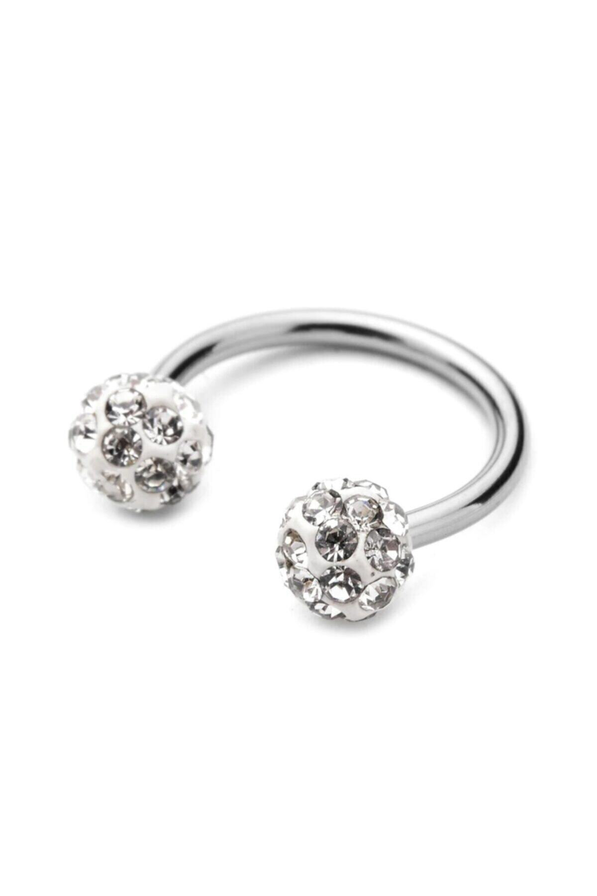 Iki Ucu Taşlı Çelik Tragus,helix Piercing gümüş 10mm