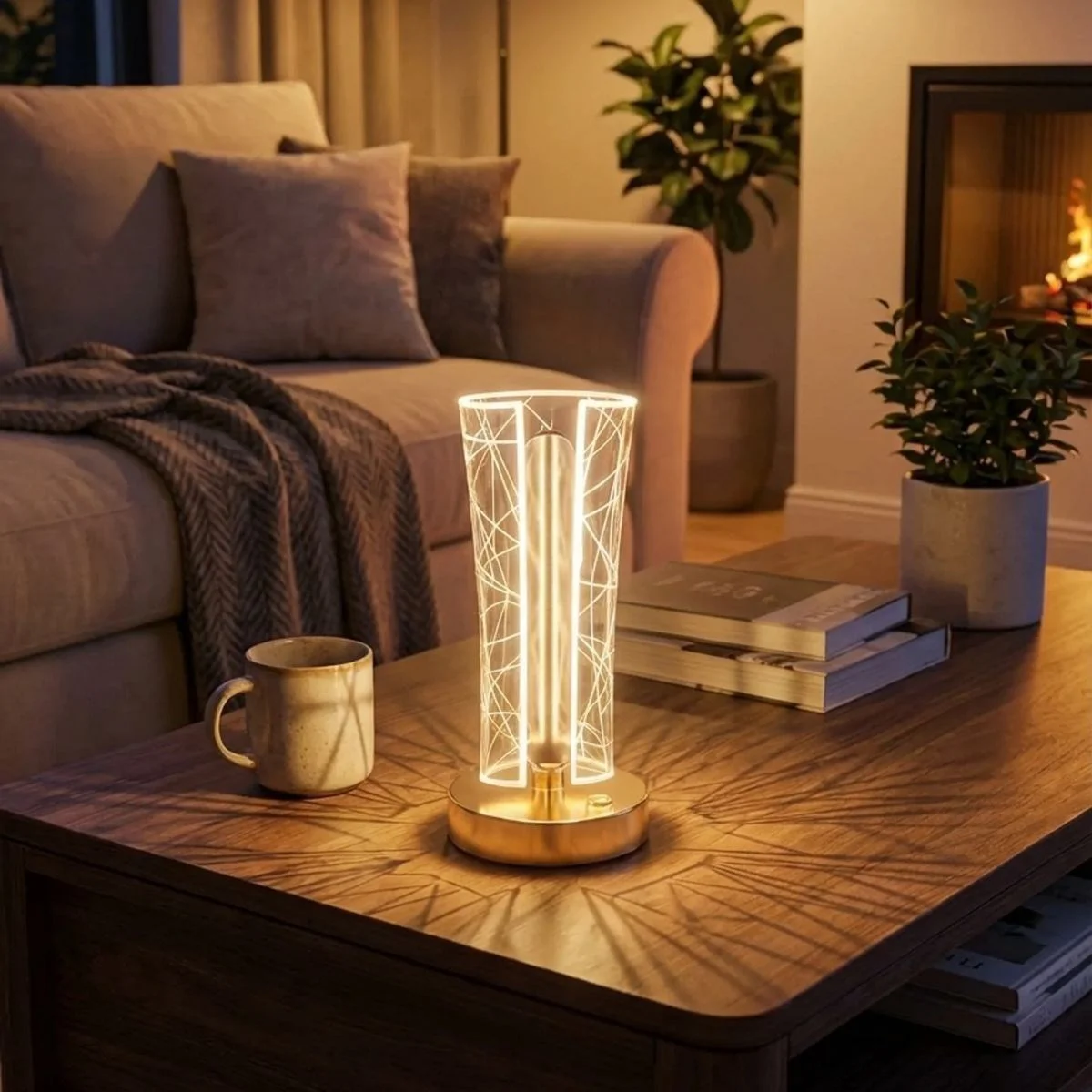 İki Yandan Kavisli Silindirik Geometrik Çizgi Model Kristal Led Masa Lambası Dokunmatik, 3 Renk Işık Modlu, Şarjlı Dekoratif Gece Lambası 5224 Diğer