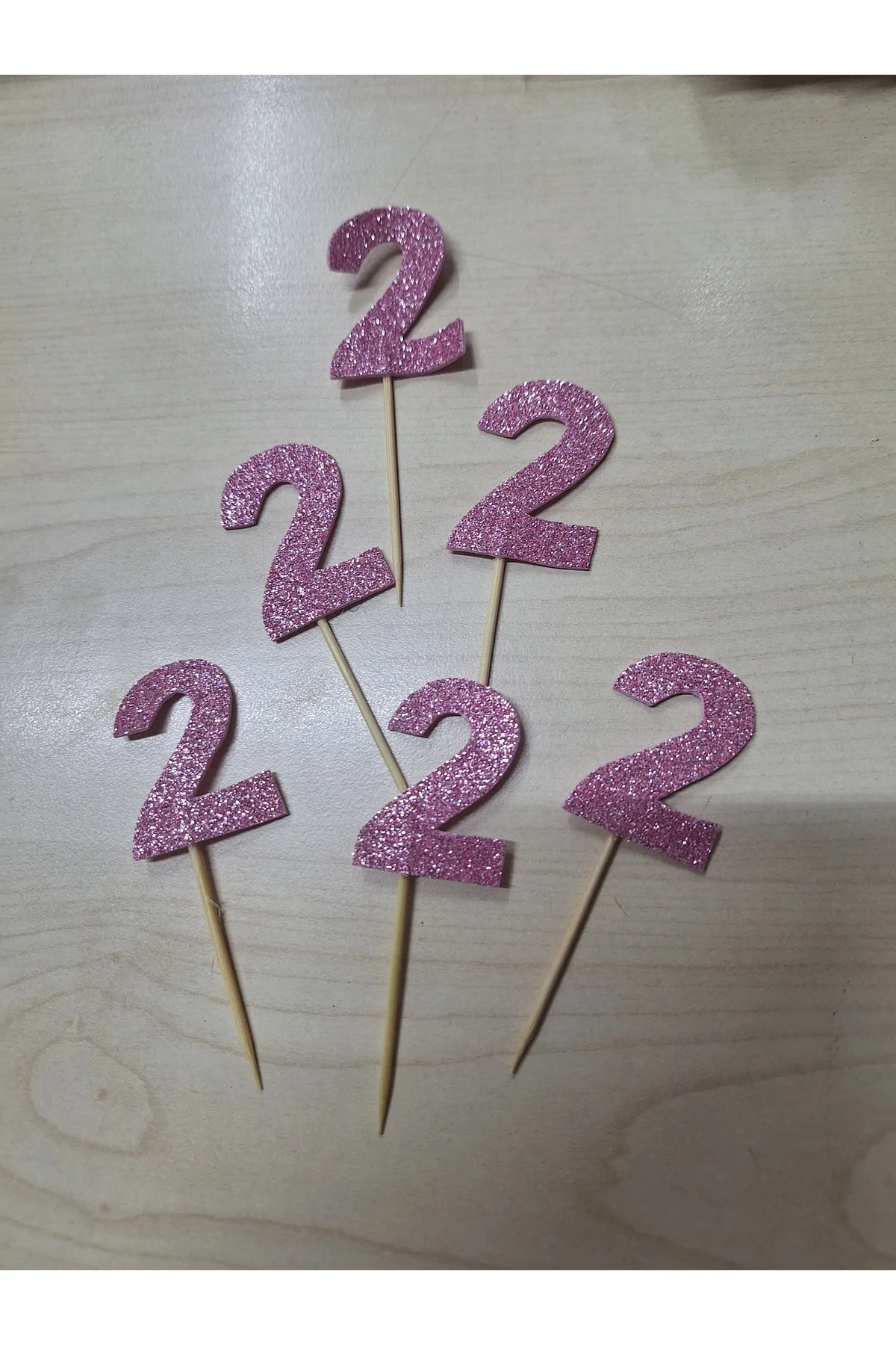 İki (2) Pembe Doğum Günü Pasta Süsü , Cupkek kürdan 15 Adet
