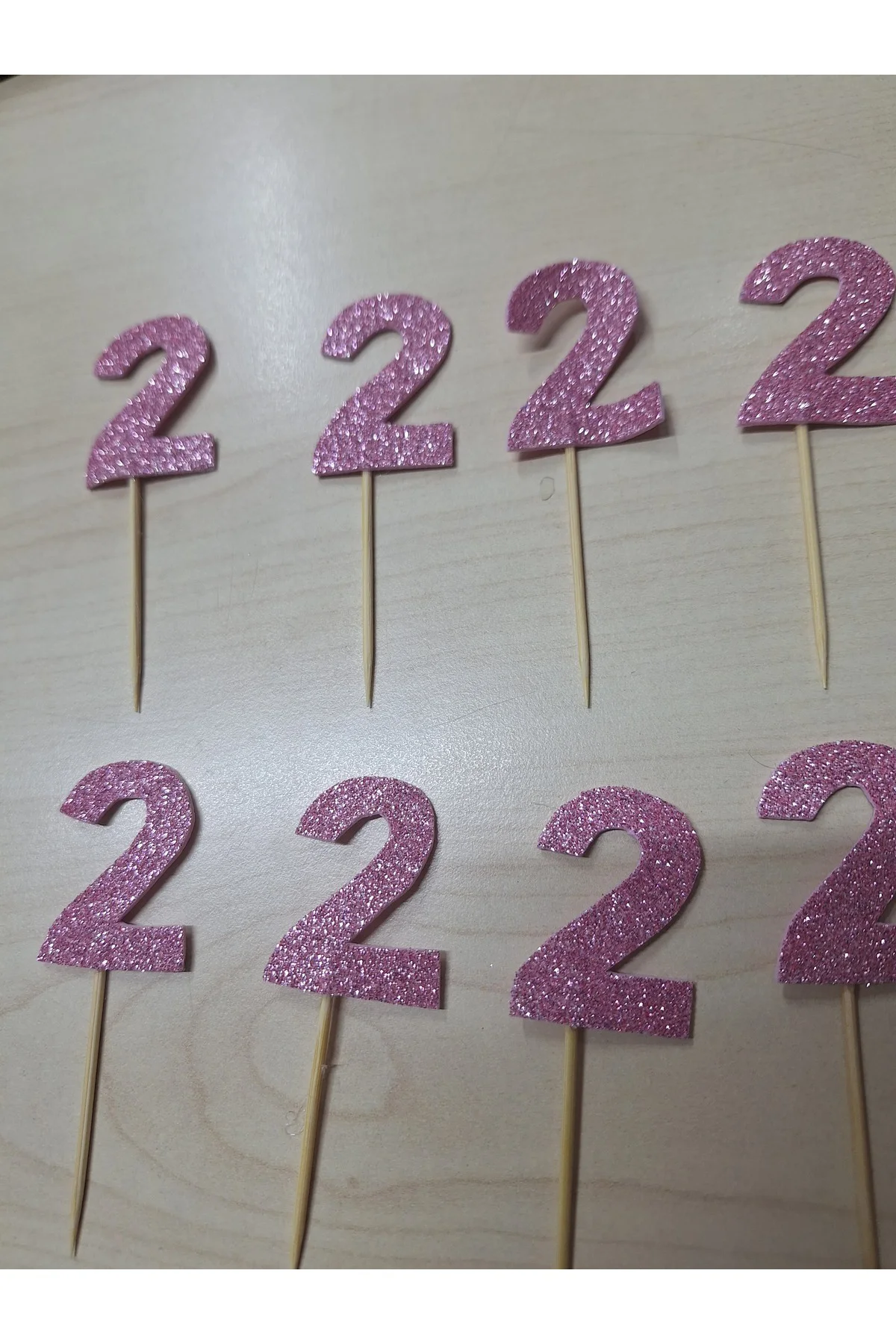 İki (2) Pembe Doğum Günü Pasta Süsü , Cupkek kürdan 15 Adet