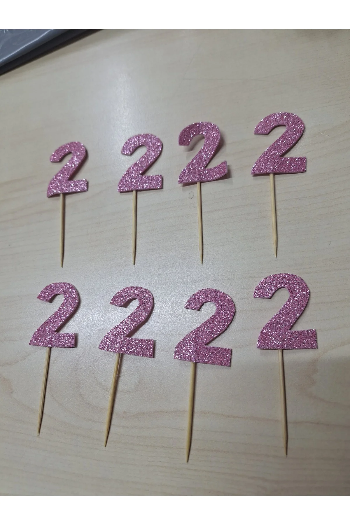 İki (2) Pembe Doğum Günü Pasta Süsü , Cupkek kürdan 15 Adet