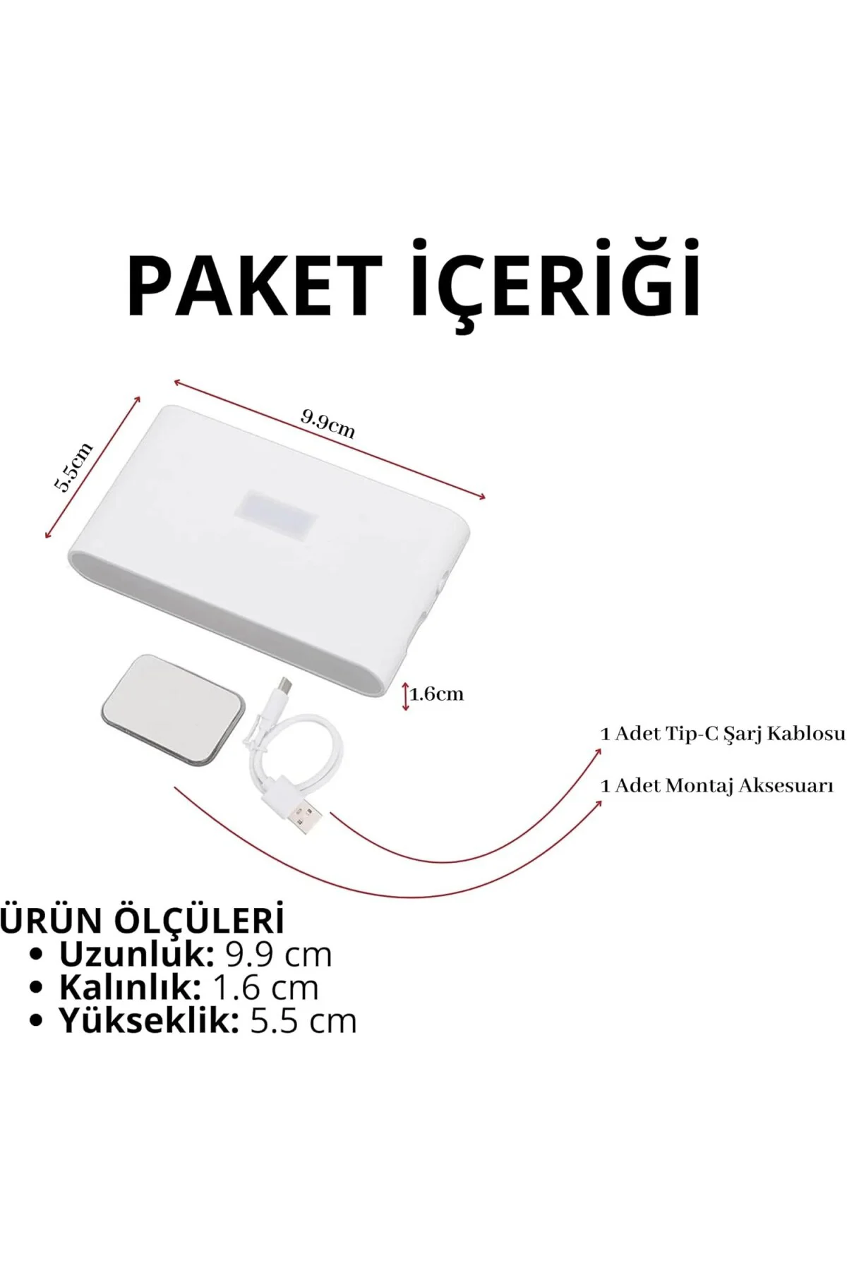 İki Yönlü Şarj Edilebilir Mıknatıslı Sensörlü Led Aplik 2700K Gün