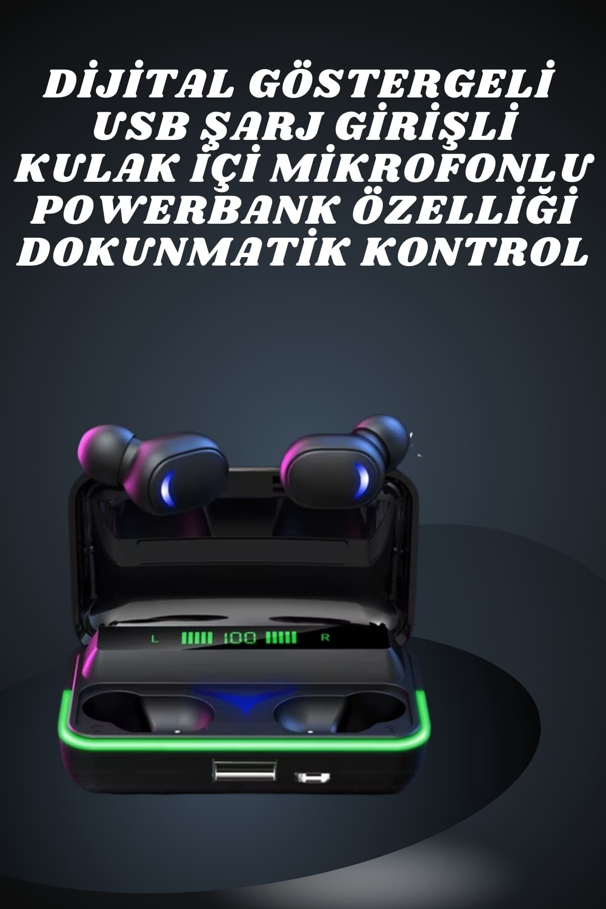 İkili Bluetooth Kulaklık Dijital Göstergeli Uzun Pil Ömrü Yüksek 