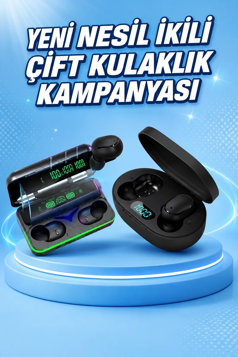 İkili Bluetooth Kulaklık Dijital Göstergeli Uzun Pil Ömrü Yüksek Ses Kalitesi - Siyah