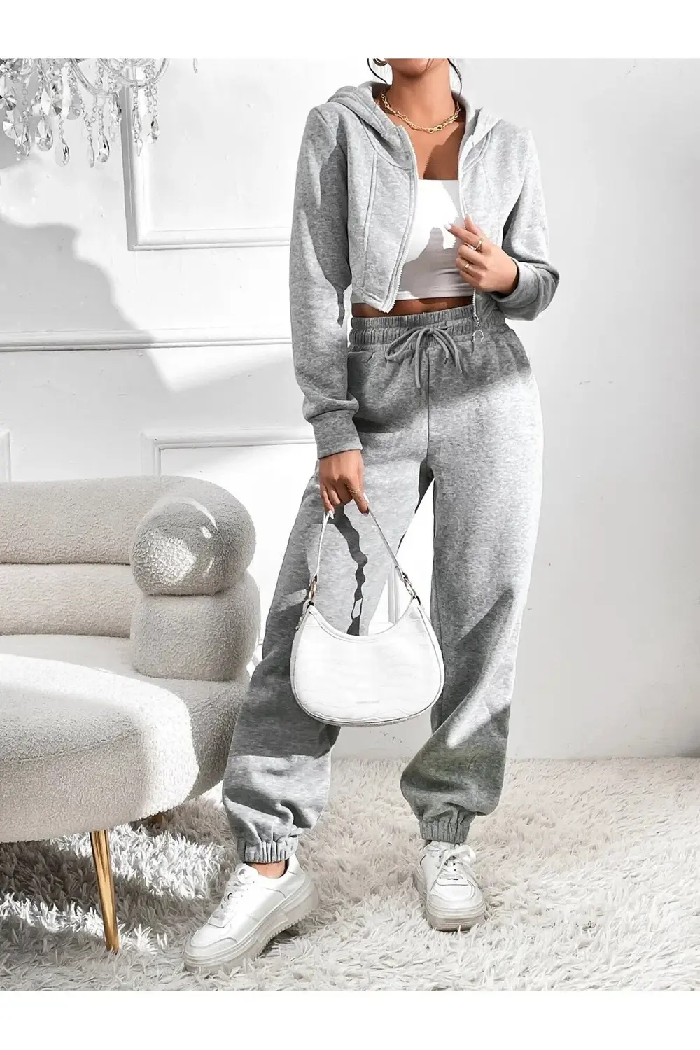 İKİLİ Jogger Eşofman Altı-Siyah Ve Gri Lastik Paça Yüksek Bel Eşo