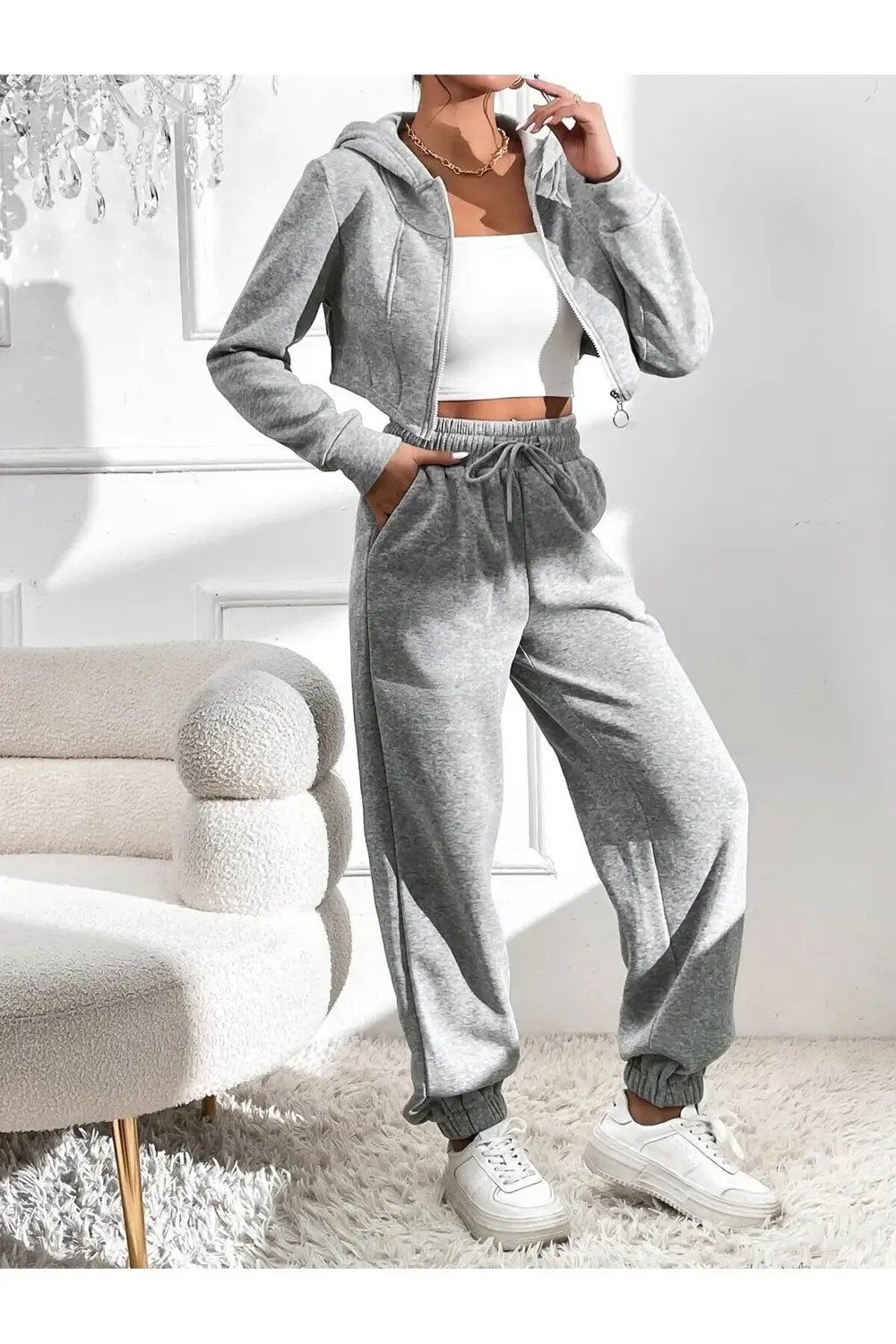 İKİLİ Jogger Eşofman Altı-Siyah Ve Gri Lastik Paça Yüksek Bel Eşo