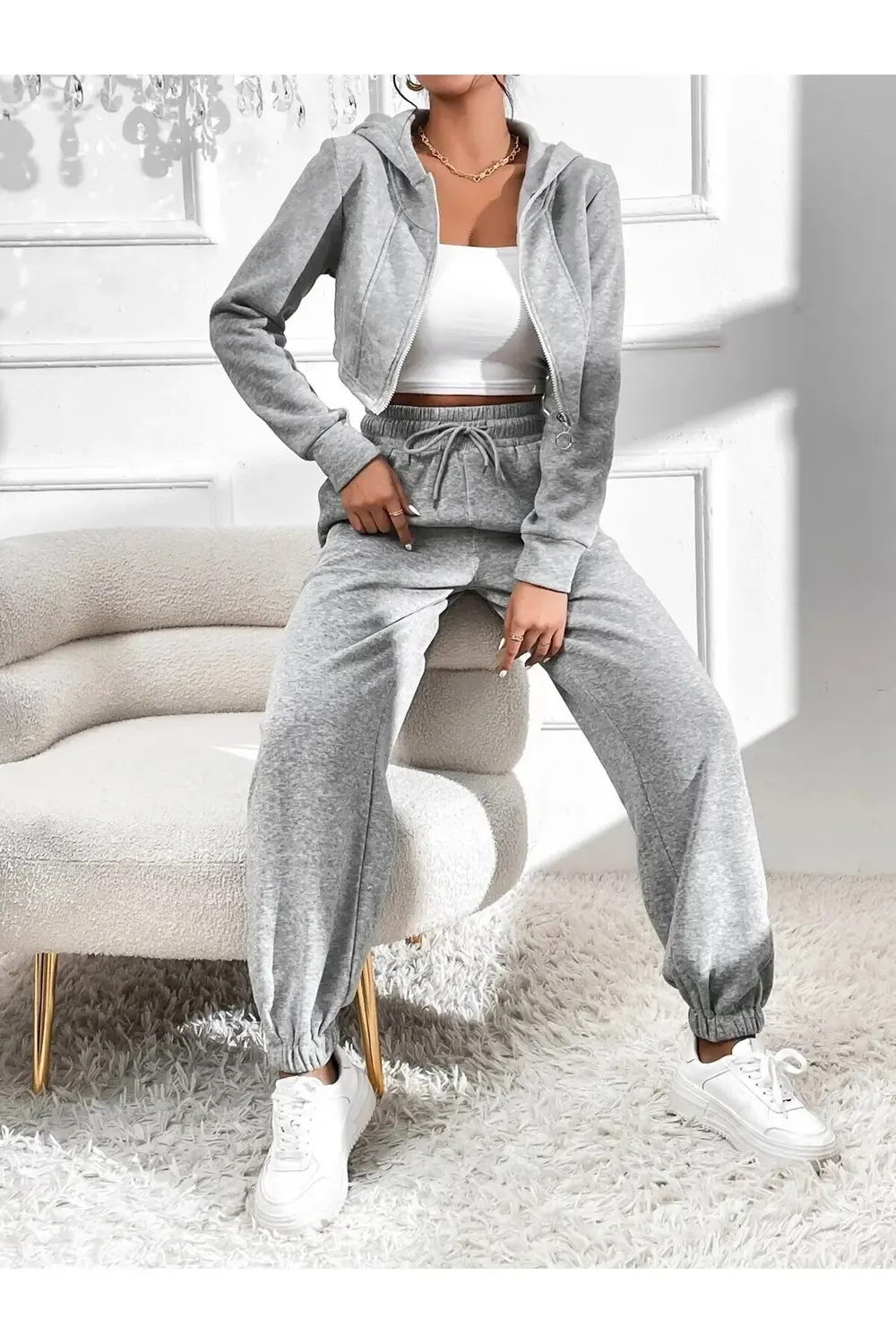 İKİLİ Jogger Eşofman Altı-Siyah Ve Gri Lastik Paça Yüksek Bel Eşo