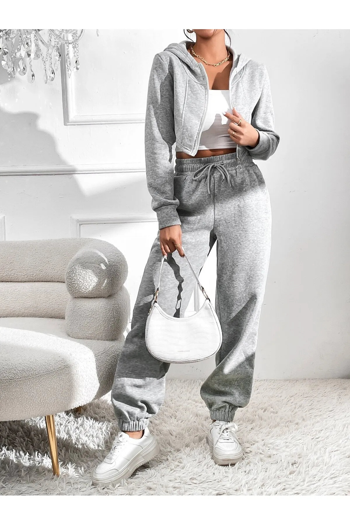 Sbcsport İkili Jogger Eşofman Altı-Siyah Ve Gri Lastik Paça Yüksek Bel Eşo