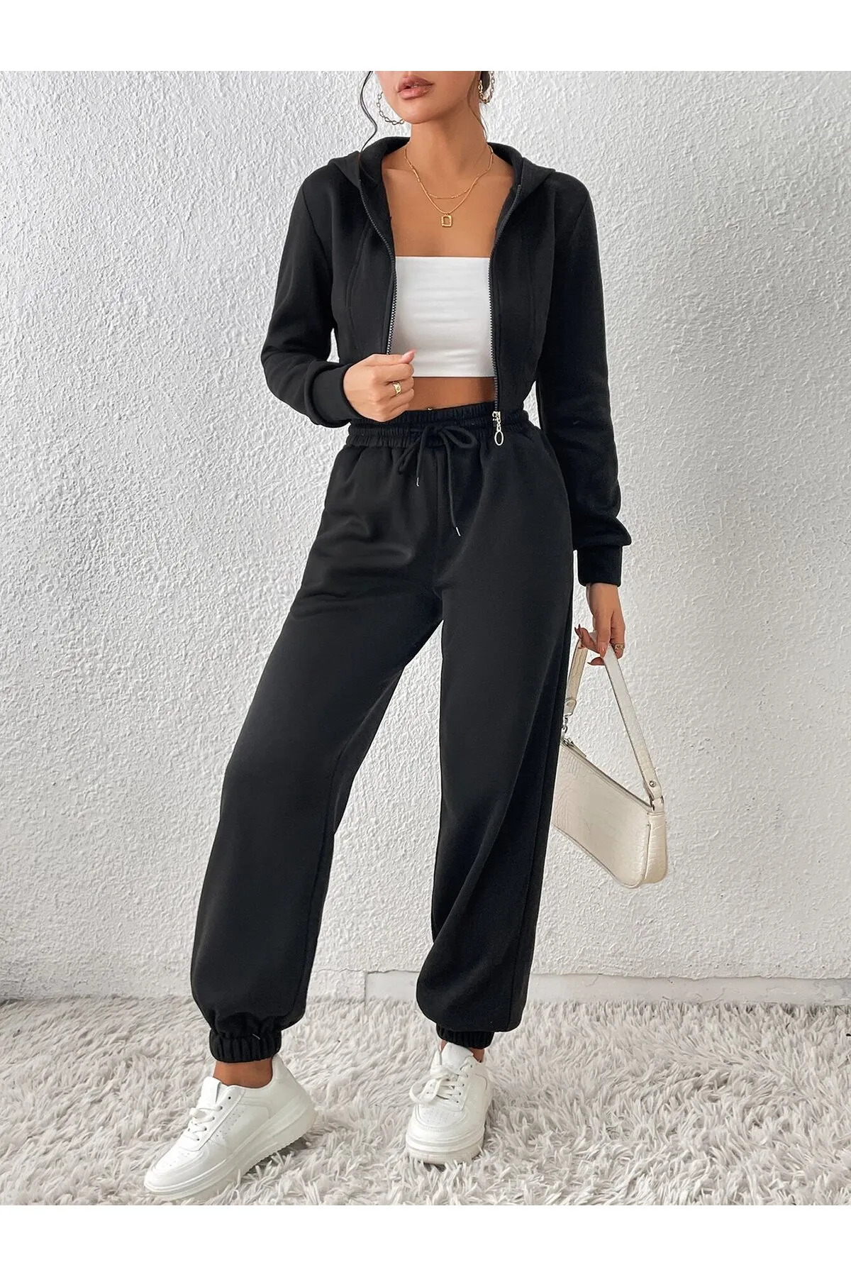 Sbcsport İkili Jogger Eşofman Altı-Siyah Ve Gri Lastik Paça Yüksek Bel Eşo