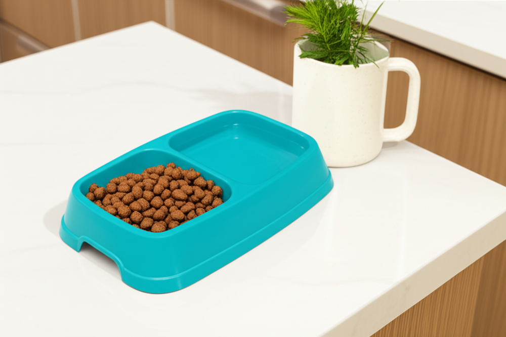 İkili Kedi Köpek Mama Kabı Ayrı Bölmeli Tasarım Pratik Beslenme S