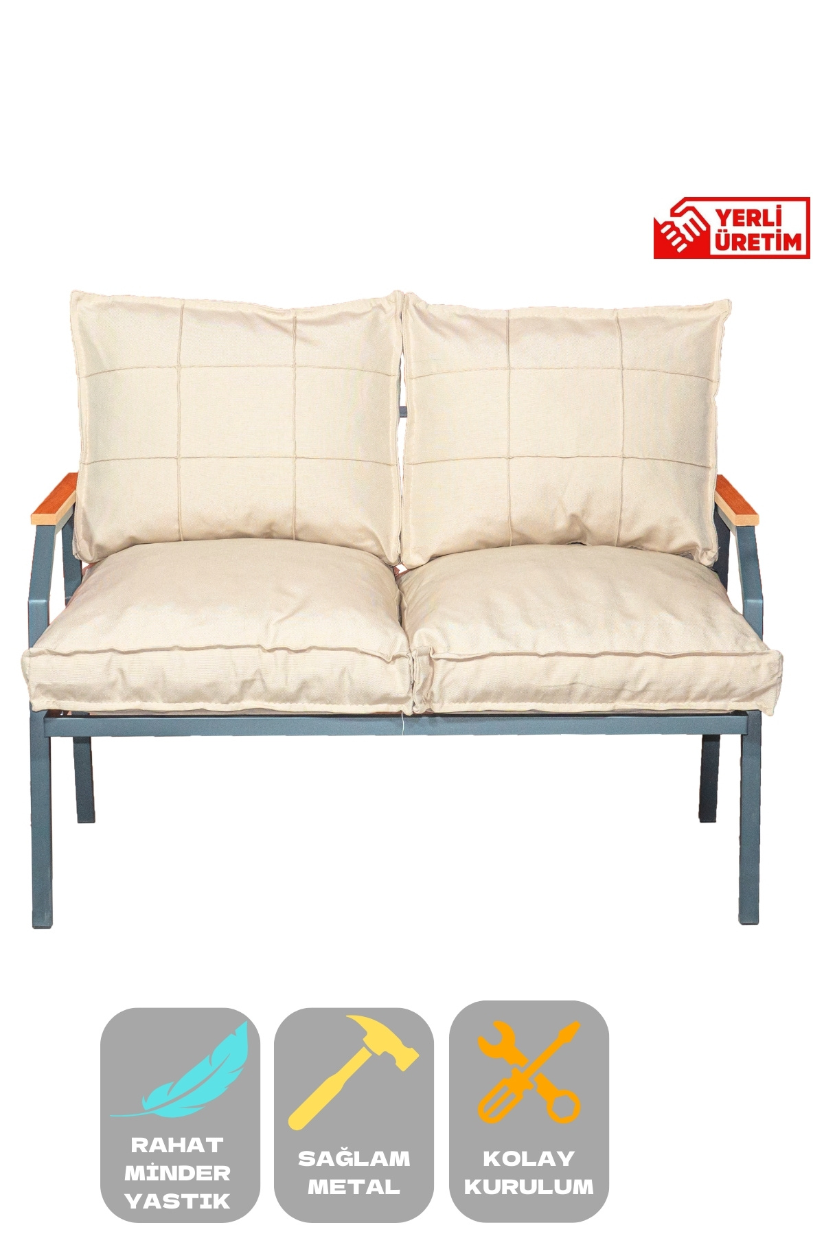 İkili Koltuk Bahçe Mobilyası Bahçe Takımı Metal Balkon Takımı Çay