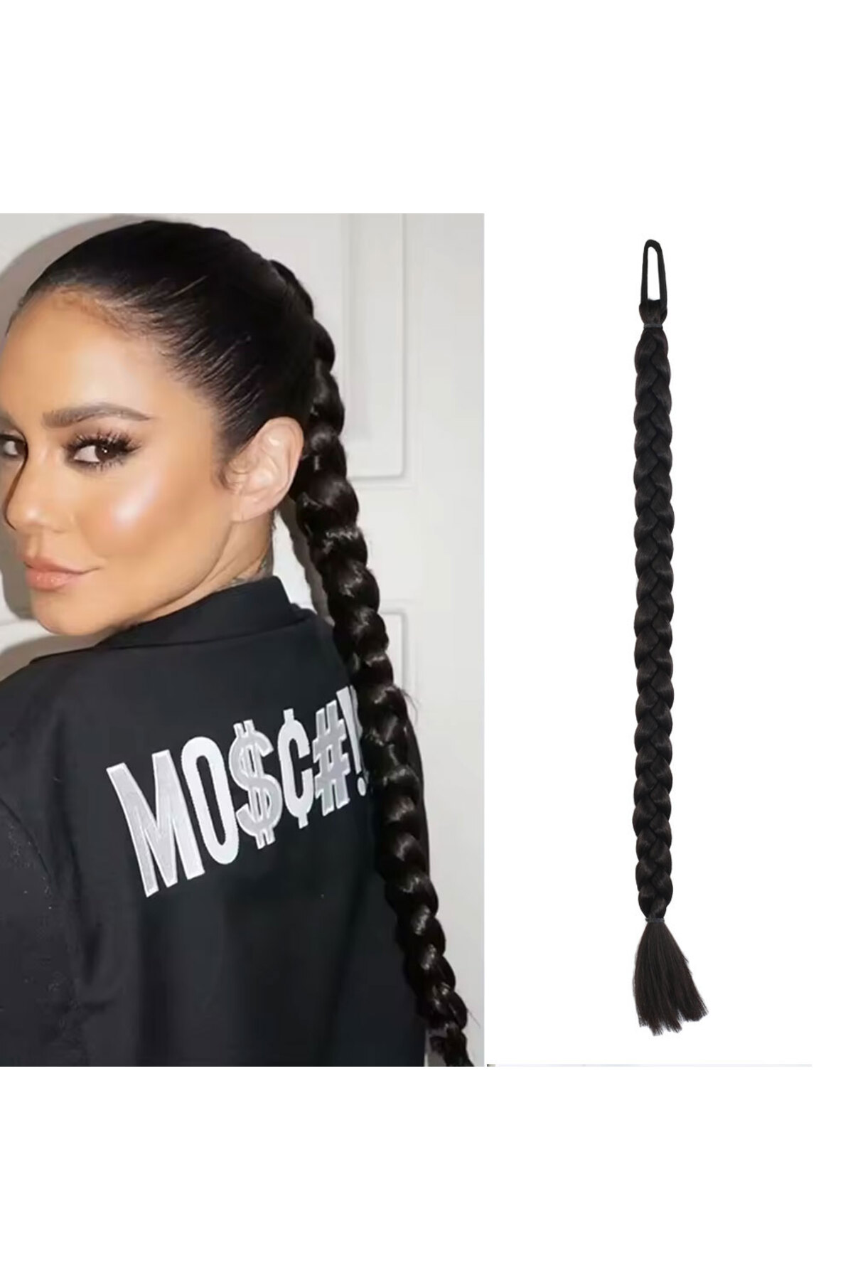 Fantaziatölyesi İkili Örgü Lastik Tokalı At Kuyruğu / Koyu Kestane