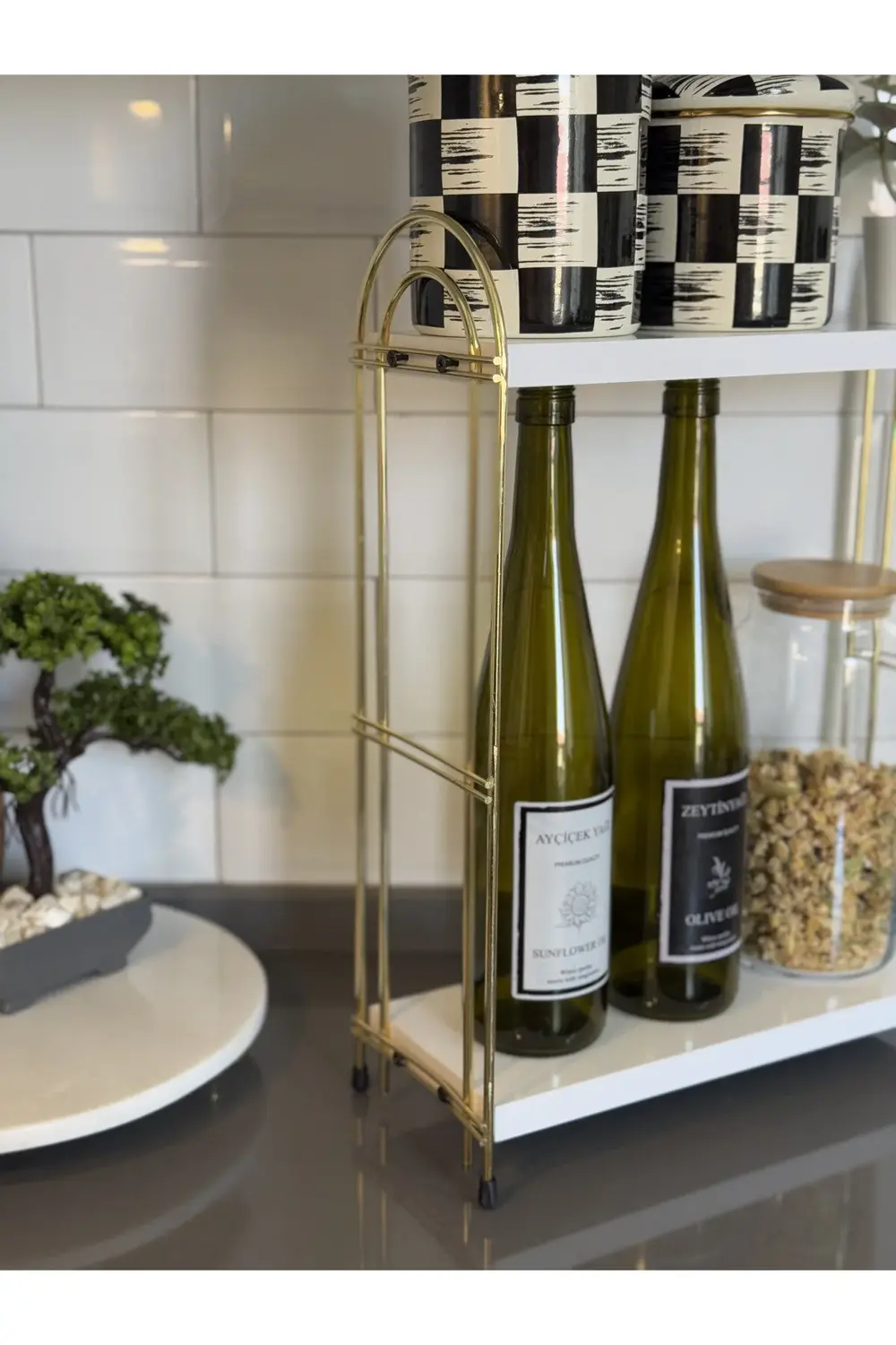 İKİLİ OVAL RAF Mutfak Raf GOLD Tezgah Üstü Raf Kahve Köşesi Raf B