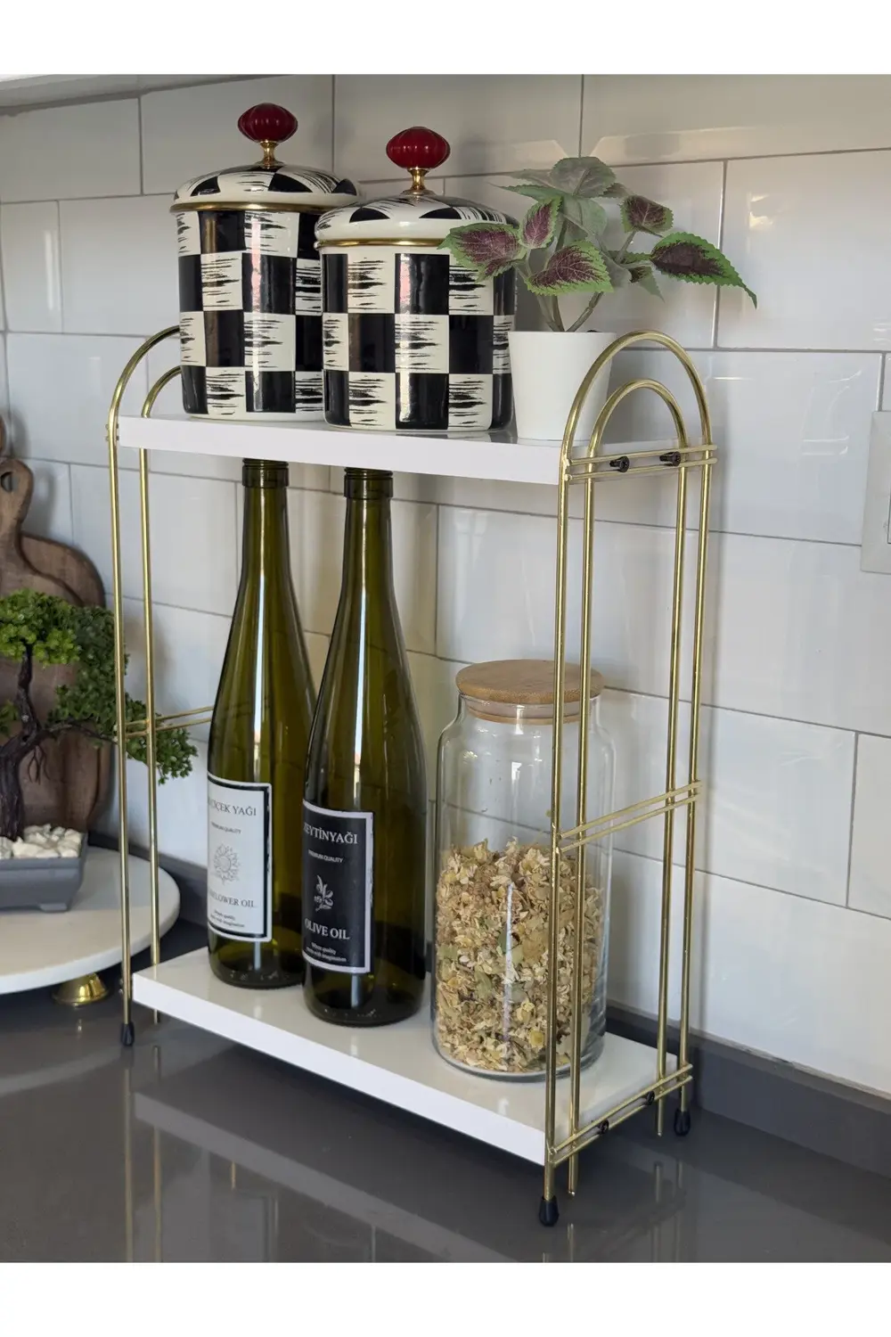 İKİLİ OVAL RAF Mutfak Raf GOLD Tezgah Üstü Raf Kahve Köşesi Raf B