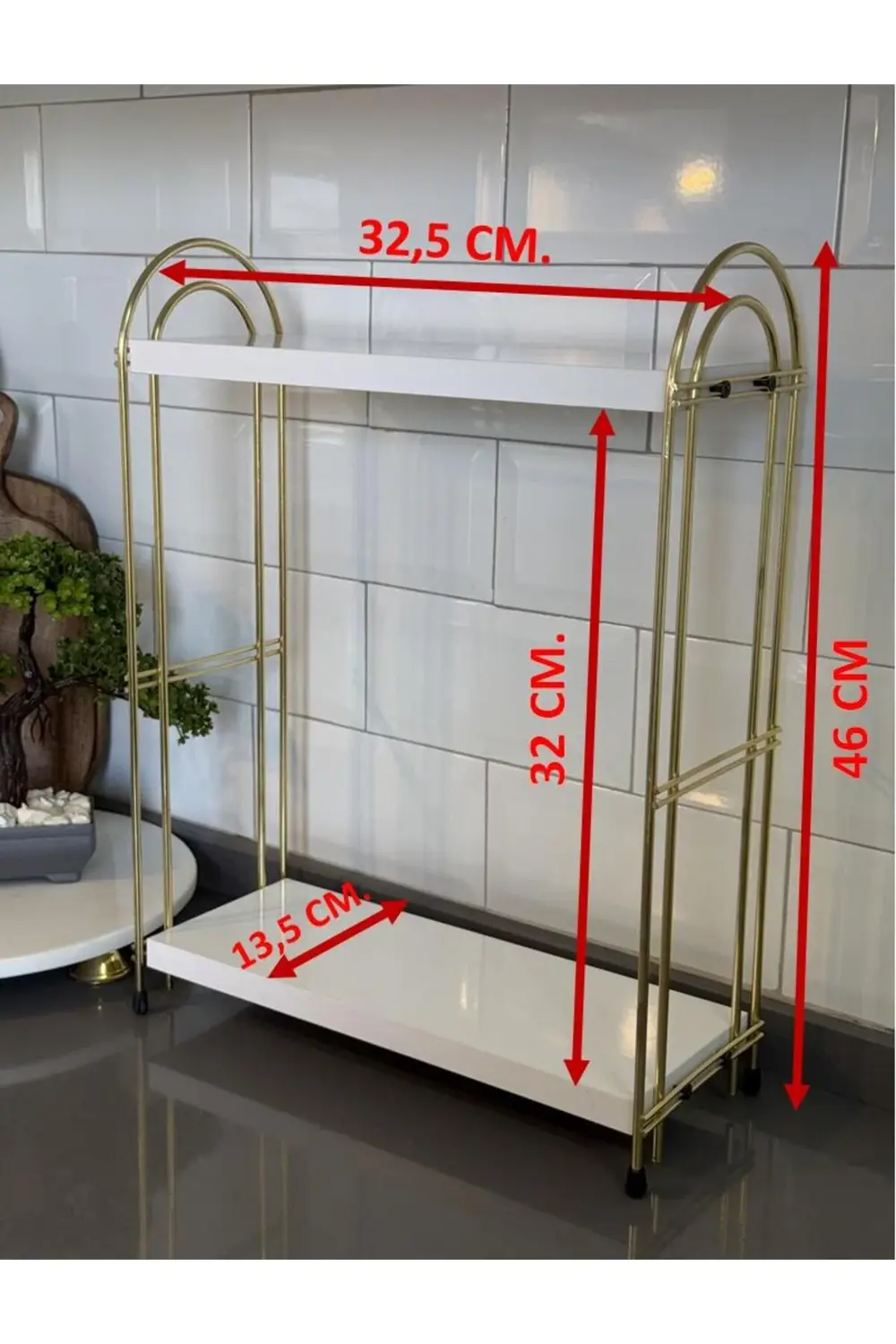 İKİLİ OVAL RAF Mutfak Raf GOLD Tezgah Üstü Raf Kahve Köşesi Raf B