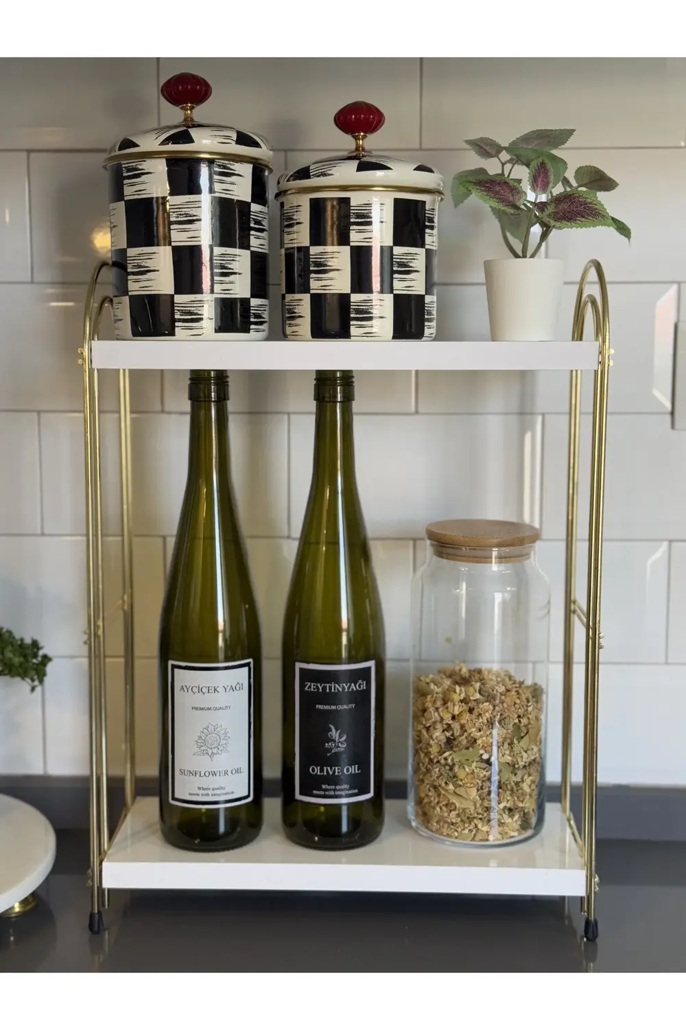 İKİLİ OVAL RAF Mutfak Raf GOLD Tezgah Üstü Raf Kahve Köşesi Raf B
