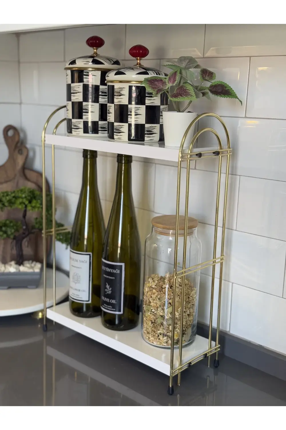 İKİLİ OVAL RAF Mutfak Raf GOLD Tezgah Üstü Raf Kahve Köşesi Raf B