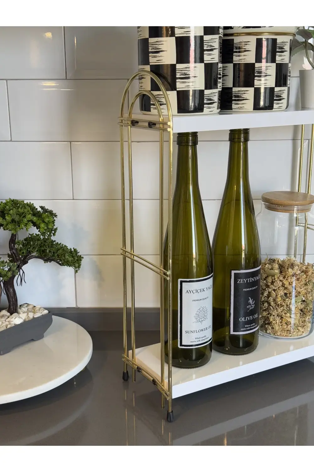 İKİLİ OVAL RAF Mutfak Raf GOLD Tezgah Üstü Raf Kahve Köşesi Raf B