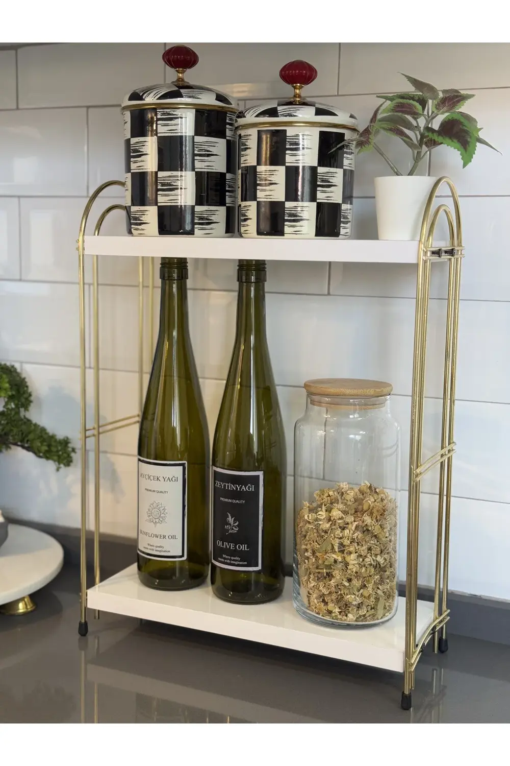 İKİLİ OVAL RAF Mutfak Raf GOLD Tezgah Üstü Raf Kahve Köşesi Raf B