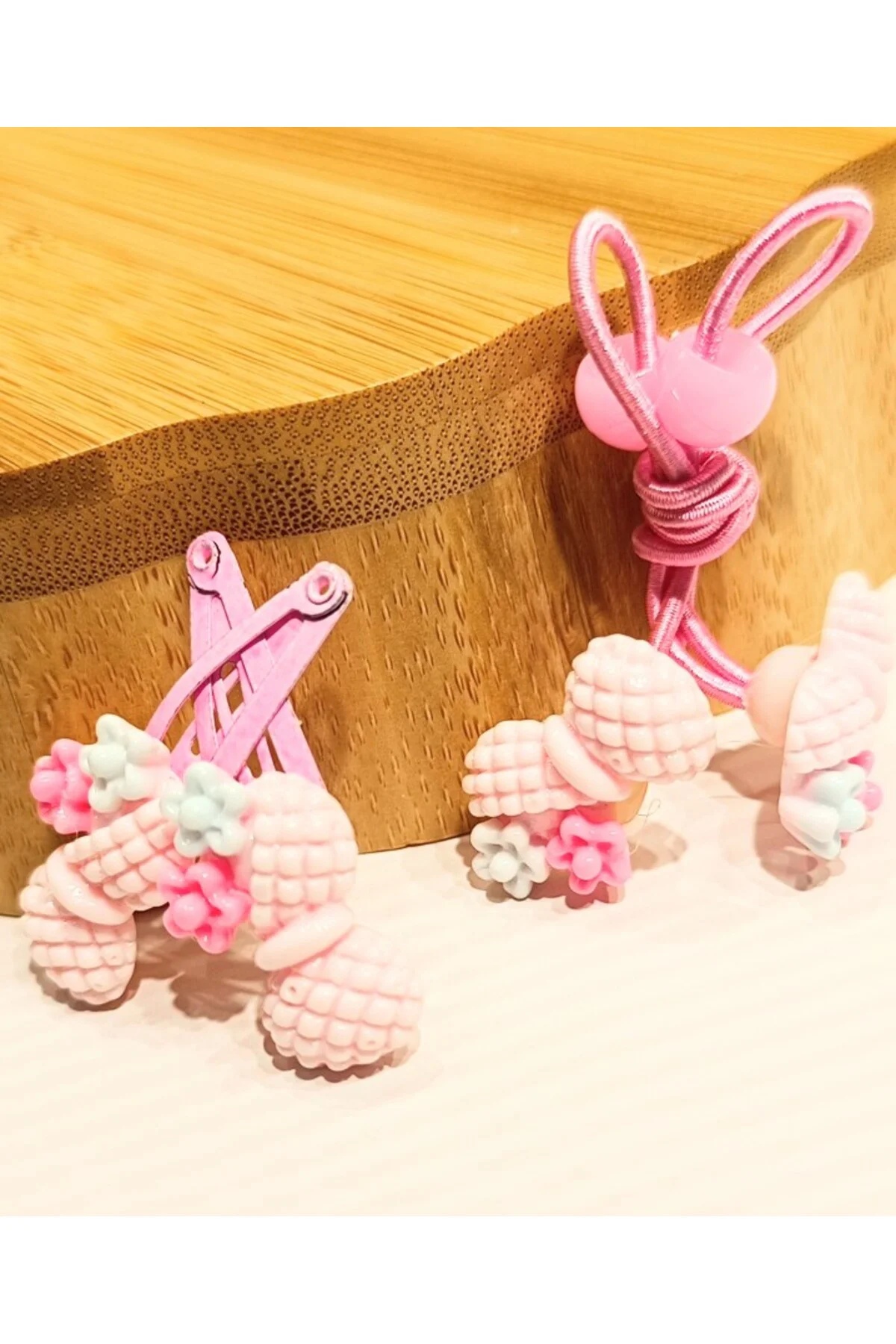 İkili Pembe Lüks Figürlü Küçük Lastik Ve Çıtçıt Toka