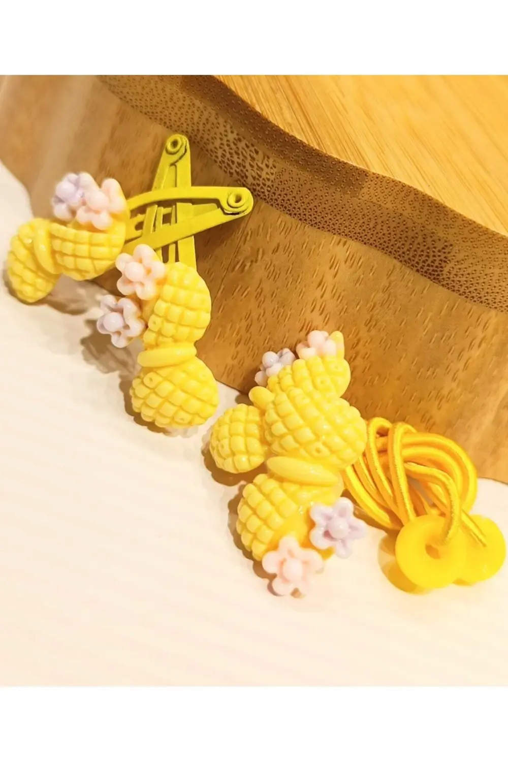 İkili Sarı Lüks Figürlü Küçük Lastik Ve Çıtçıt Toka