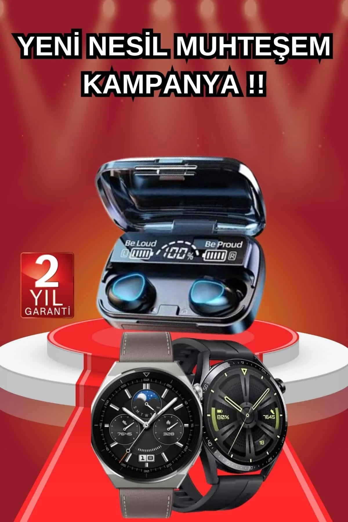 İkili Set Akıllı Saat Ve Bluetooth Kulaklık Kablosuz Uzun Pil Ömr