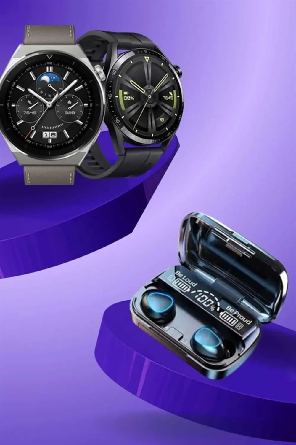 İkili Set Akıllı Saat Ve Bluetooth Kulaklık Kablosuz Uzun Pil Ömr