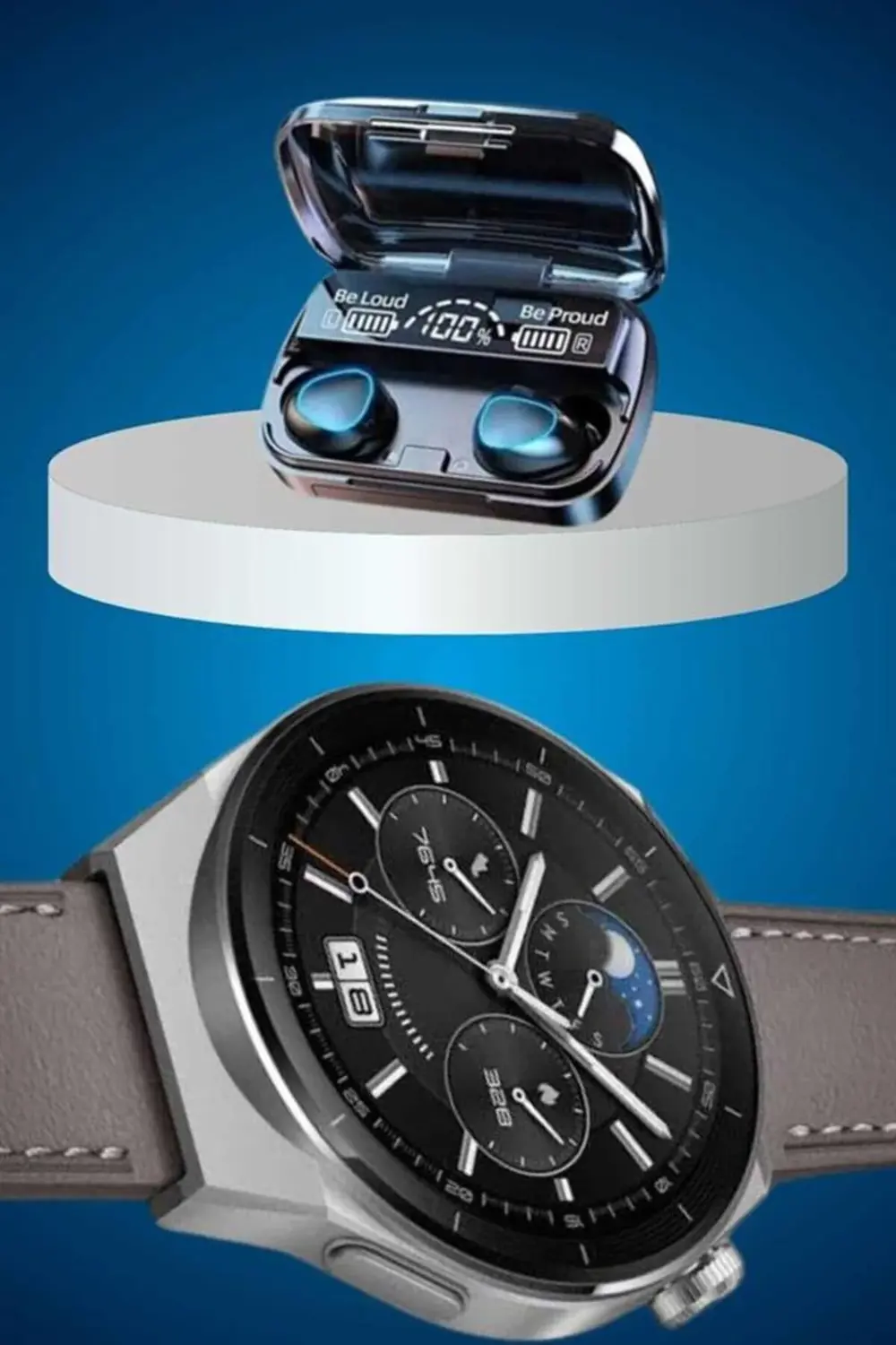 İkili Set Akıllı Saat Ve Bluetooth Kulaklık Kablosuz Uzun Pil Ömr