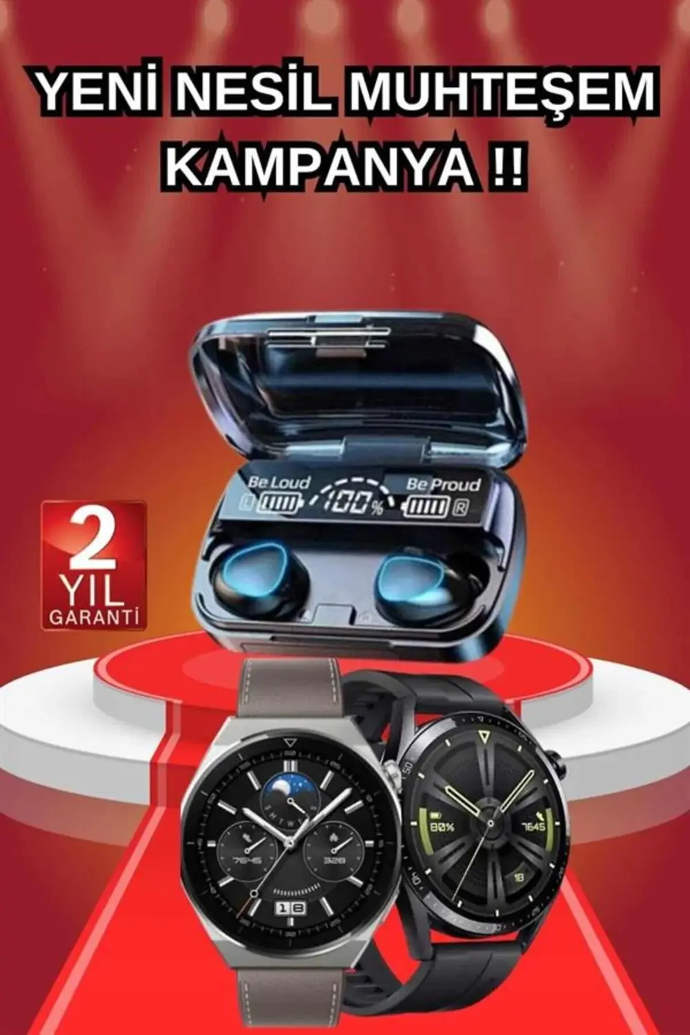 İkili Set Akıllı Saat Ve Bluetooth Kulaklık Kablosuz Uzun Pil Ömr